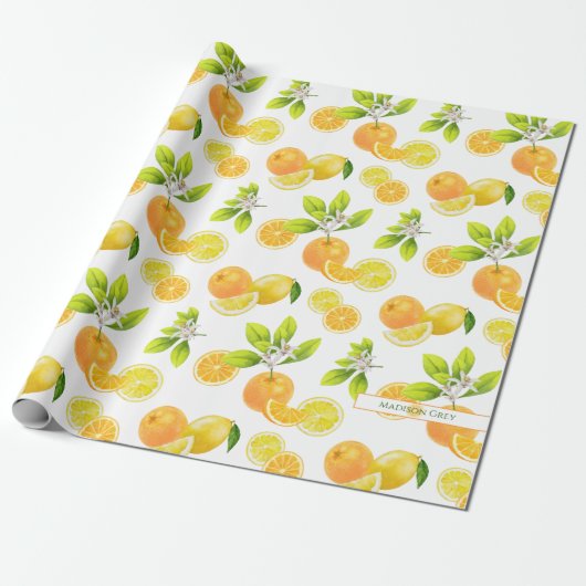 Citrus Fruits Art Sinaasappels and Lemons Patten Cadeaupapier (Uitgerold)