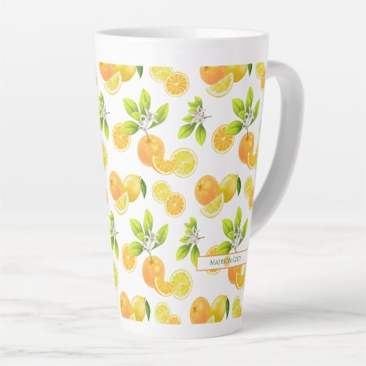 Citrus Fruits Art Sinaasappels and Lemons Patten Latte Mok (Rechterhoek)