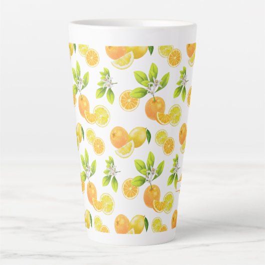 Citrus Fruits Art Sinaasappels and Lemons Patten Latte Mok (Voorkant)