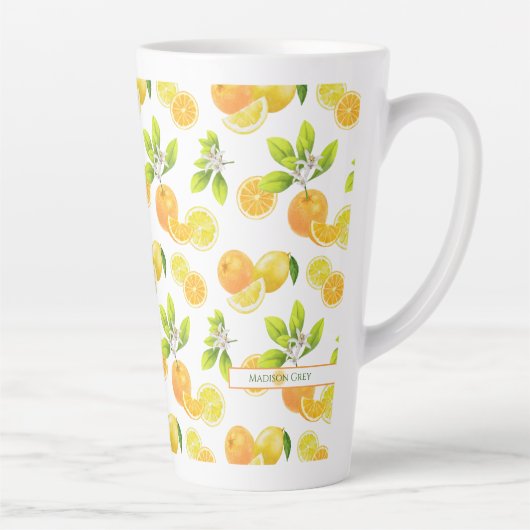 Citrus Fruits Art Sinaasappels and Lemons Patten Latte Mok (Rechts)