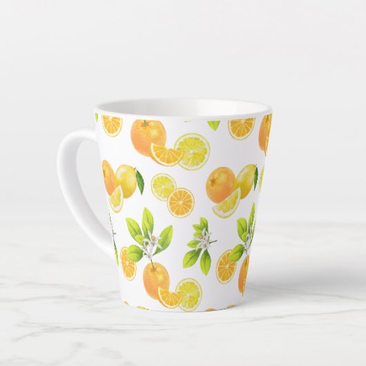 Citrus Fruits Art Sinaasappels and Lemons Patten Latte Mok (Linkerhoek)