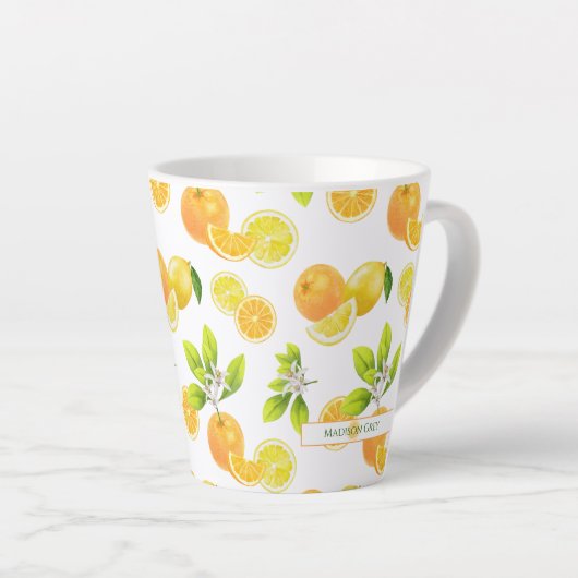 Citrus Fruits Art Sinaasappels and Lemons Patten Latte Mok (Rechterhoek)