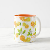 Citrus Fruits Art Sinaasappels and Lemons Patten Tweekleurige Koffiemok (Voorkant rechts)