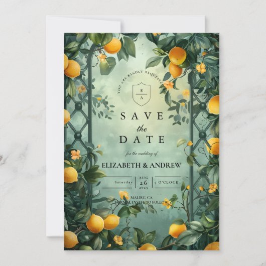 Citrus Garden Botanical Wedding Save The Date (Voorkant)