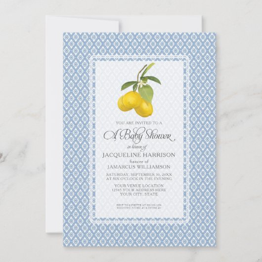Citrus Garden Lemon Trellis Pattern Baby shower Kaart (Voorkant)