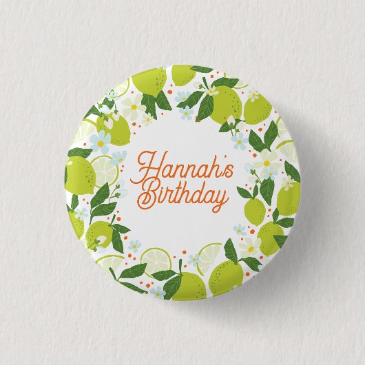 Citrus Garden Party Button - Bewerkbaar tekstontwe (Voorkant)