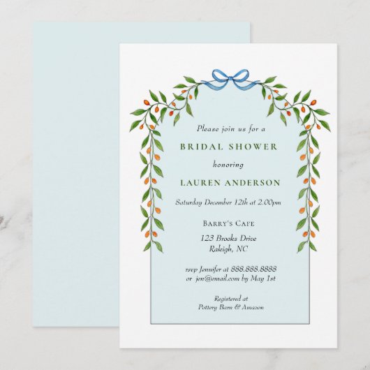 Citrus garland Arch Bleek blauw Vrijgezellenfeest Kaart (Voorkant / Achterkant)