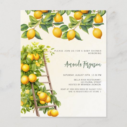 Citrus geel budget baby shower uitnodiging (Voorkant)
