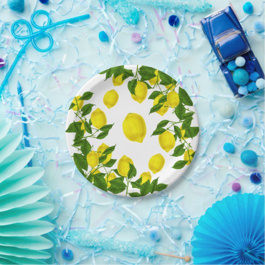 Citrus geel citroen groen blad bruiloft feest papieren bordje (Feest)