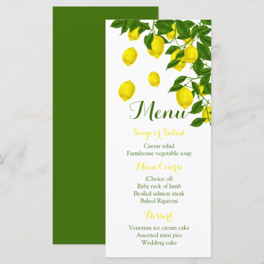 Citrus Geel Menu Citroen & Groen Huwelijksfeest (Voorkant / Achterkant)
