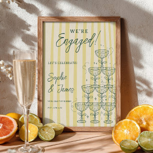 Citrus Gele Champagne Toren Trouwfeest Welkom Poster