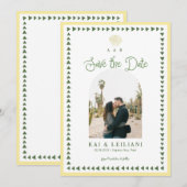 Citrus Gele Kust Zeeschelp Monogram Bruiloft Save The Date (Voorkant / Achterkant)