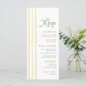 Citrus Gele Streep Handgeschreven Zomer Bruiloft Menu (Staand voorkant)