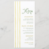 Citrus Gele Streep Handgeschreven Zomer Bruiloft Menu (Voorkant)