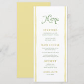 Citrus Gele Streep Kuststrand Zomer Bruiloft Menu (Voorkant / Achterkant)