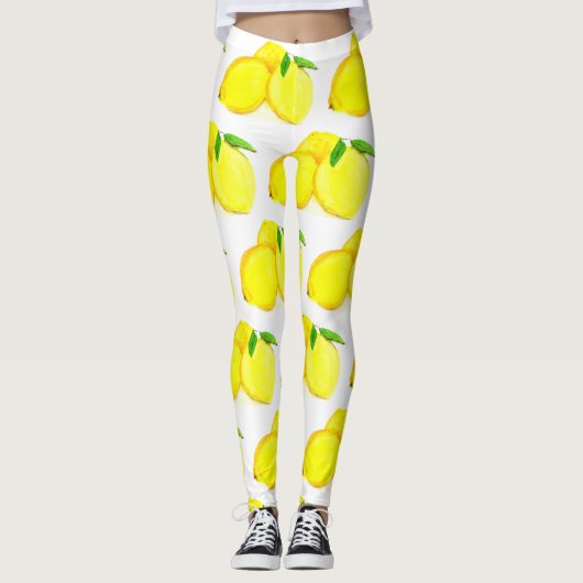 Citrus gele Waterverf van het fruitpatroon Citrus Leggings (Voorkant)
