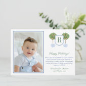 Citrus Gelukkig Kerstmis Monogram Wapenschild Afbe Feestdagenkaart (Staand voorkant)