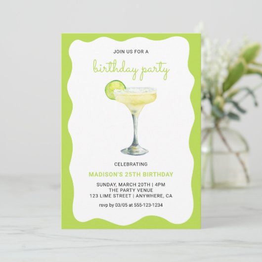 Citrus Green Chic Wavy Summer Cocktail Birthday Kaart (Staand voorkant)
