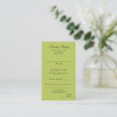 Citrus Green Elegant Calligraphy Wedding RSVP Card Visitekaartje (Staand voorkant)