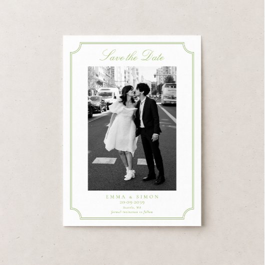 Citrus Green Elegant Frame Photo Save the Date Bedankkaart