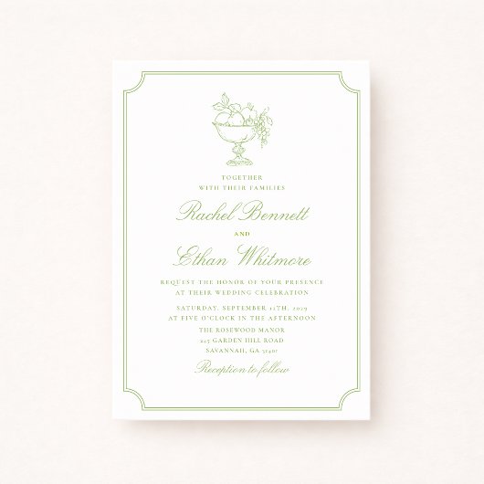 Citrus Green Elegant Frame Wedding Invitation Aankondiging