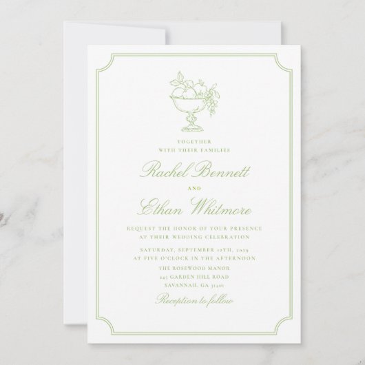Citrus Green Elegant Frame Wedding Invitation Aankondiging (Voorkant)