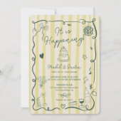 Citrus Green hand drawn Stripes photo wedding Kaart (Voorkant)