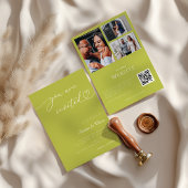 Citrus Green Heart Script 3 Photo Collage Wedding Kaart