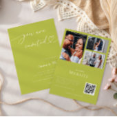 Citrus Green Heart Script 3 Photo Collage Wedding Kaart