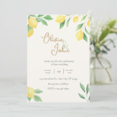 Citrus Green Lemon Wedding Invitation Photo Back Kaart (Staand voorkant)