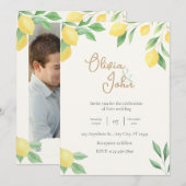 Citrus Green Lemon Wedding Invitation Photo Back Kaart (Voorkant / Achterkant)