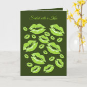 Citrus Green Lip Print Flirtatious Fun Kaart (Gele Bloem)