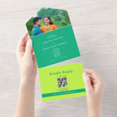 Citrus Green Modern Photo QR Code Wedding All In One Uitnodiging (Afscheurbaar)