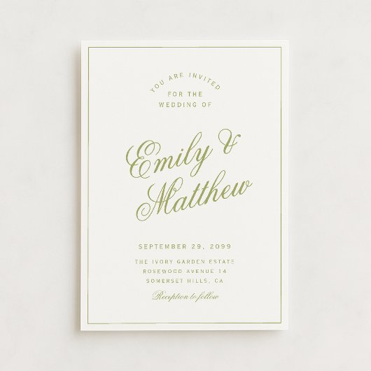 Citrus Green Modern Script Wedding Invitation Kaart