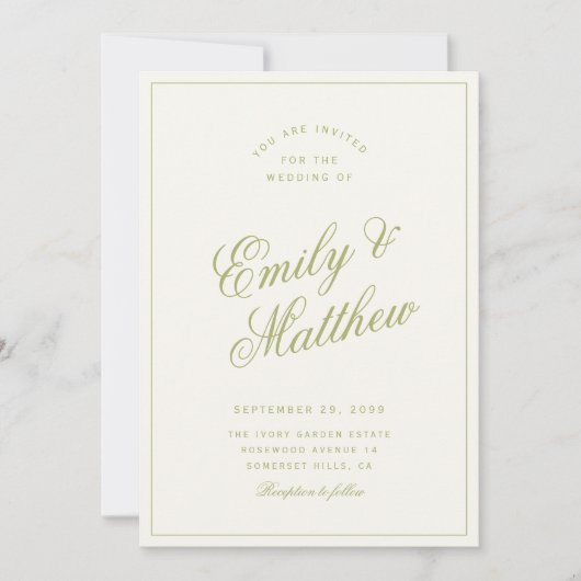 Citrus Green Modern Script Wedding Invitation Kaart (Voorkant)