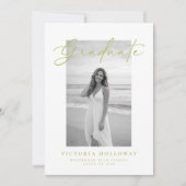 Citrus Green Script Photo Graduation Announcement  Kaart (Voorkant)