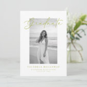 Citrus Green Script Photo Graduation Announcement  Kaart (Staand voorkant)