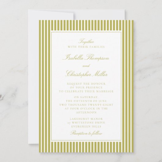 Citrus Green Stripe Classic Wedding Invitation Kaart (Voorkant)