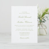 Citrus Green Stripe Elegant Wedding Invitation Kaart (Staand voorkant)