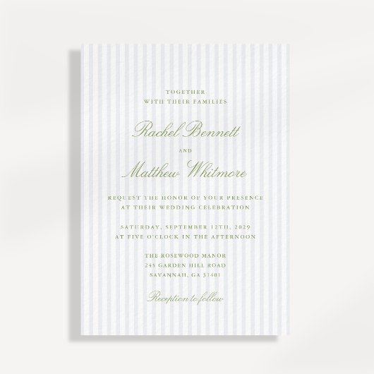 Citrus Green Stripe Elegant Wedding Invitation Kaart