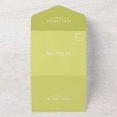 Citrus Green & White Typography QR Code Wedding All In One Uitnodiging (Buitenkant)