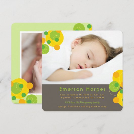 Citrus groen bubble retro cirkels baby jongen foto feestdagenkaart (Voorkant / Achterkant)