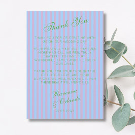 Citrus Groen Retro Blauw Roze Streep Bedankkaart Aankondiging