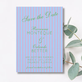 Citrus Groen Retro Blauw Roze Streep Bruiloft Save The Date