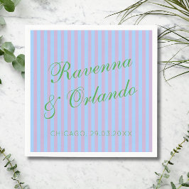 Citrus Groen Retro Blauw Roze Streep Bruiloft Servet
