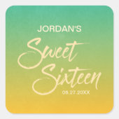 Citrus Groen & Sinaasappel Gradient Sweet 16 Verja Vierkante Sticker (Voorkant)