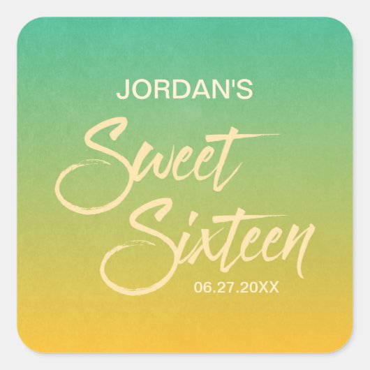 Citrus Groen & Sinaasappel Gradient Sweet 16 Verja Vierkante Sticker (Voorkant)