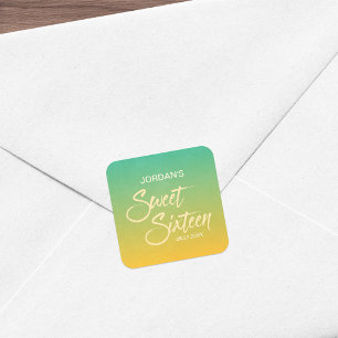 Citrus Groen & Sinaasappel Gradient Sweet 16 Verja Vierkante Sticker