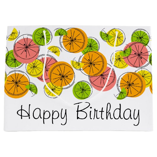 Citrus Happy Birthday-cadeautas, groot Cadeauzakje (Voorkant)