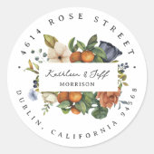 Citrus herfst | Botanisch retouradres Boho Ronde Sticker (Voorkant)